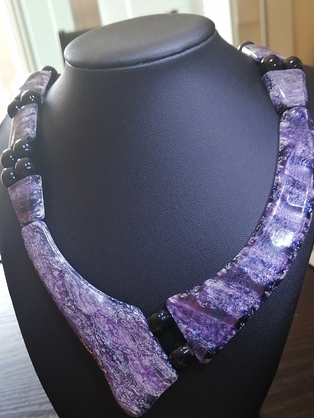Vintage Purple Plastic Statement Necklace 18" Long